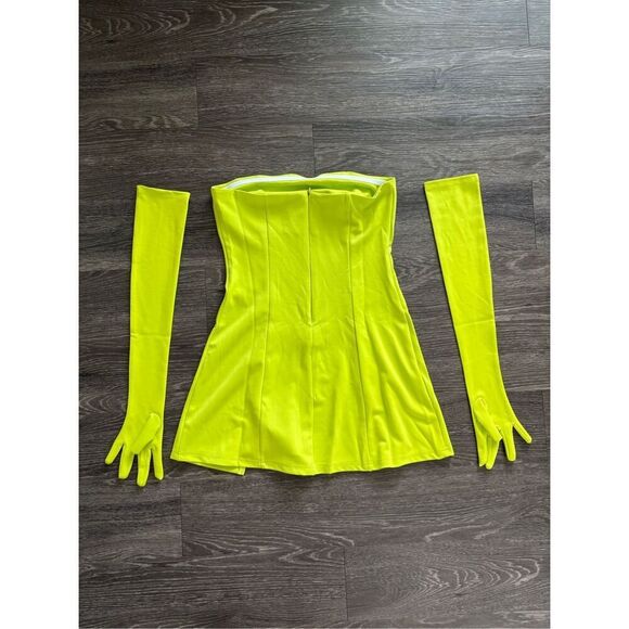 NWOT Miscreants London Cupid Mini Dress W/Slit & Gloves In Green UK 14 US 10 - Picture 5 of 12